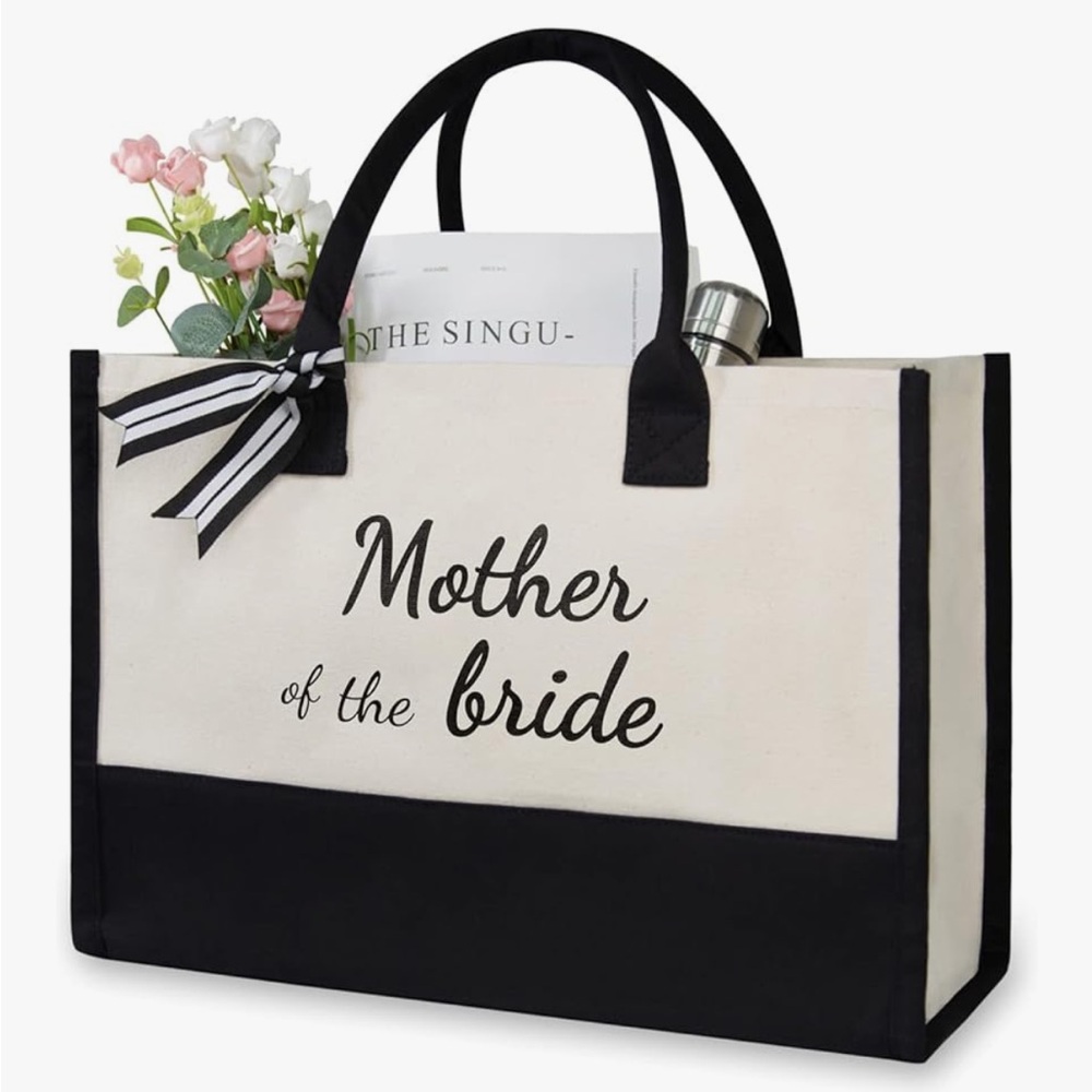 Top Design Mother of the bride Tan & Black canvas tote bag with ribbon detailing